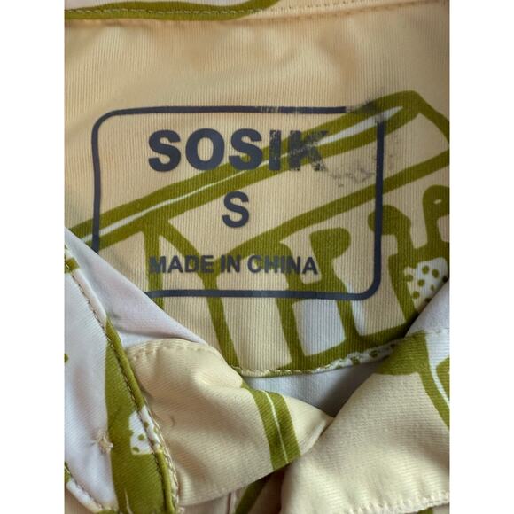 SOSIK Golf Cart Print Polo Shirt Men’s Small Yellow Funny Golf Tee - Picture 6 of 10